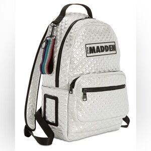 Steve Madden Silver Quilted Backpack with Modern Design
